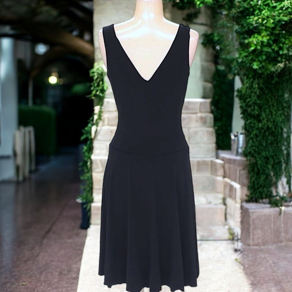 Studio Y Black Jersey V-Neck Front & Back Ruffled Hem Dress - Picture 7 of 16